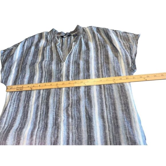Lands End 100% LINEN STRIPED SIDE POCKETS SHORT SLEEVE SIDE SLITS DRESS Medium - Picture 9 of 11